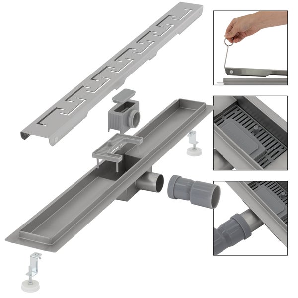 ML-Design Duschrinne 70cm, geschlitzt, extra flach, Edelstahl Bodenablauf Komplettset mit Bodenbefestigung, Duschablauf, selbstreinigender Siphon mit Geruchsstop, Haarsieb, Ablaufrinne für Badezimmer