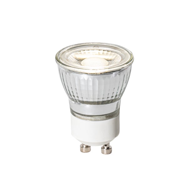LED-Leuchtmittel GU10 Spot mit transparentem Reflektorgehäuse.