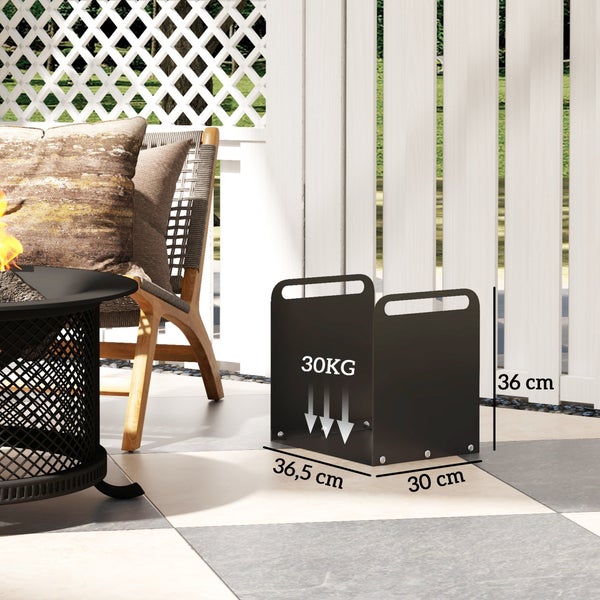 Outsunny Kaminholzregal, mit Griffe, für Outdoor, Indoor, bis 30 kg,  36,5 x 30 x 36 cm, Stahl, Schwarz
