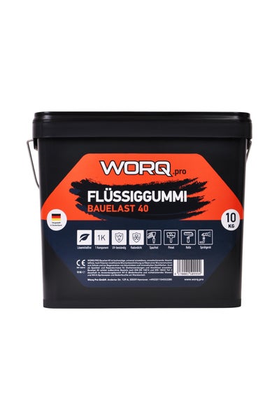 WORQ.pro Flüssiggummi Bauelast 40, 10 Kilogramm Eimer, lösemittelfrei, UV-beständig und radondicht.