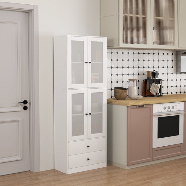 HOMCOM Küchenschrank, Hochschrank mit Schublade, verstellbaren Einlegeböden, Küchenbuffet mit 2 Schrankfächer für Wohnzimmer, Esszimmer, 59 x 30 x 170 cm, Weiß