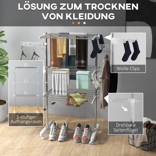 HOMCOM Wäschetrockner, 80/142 x 55 x 152 cm, Stahl, Weiß