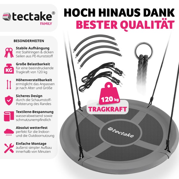 Tellerschaukel mit Stahlringen und Seilen, Tragkraft 120 Kilogramm, Marke tectake