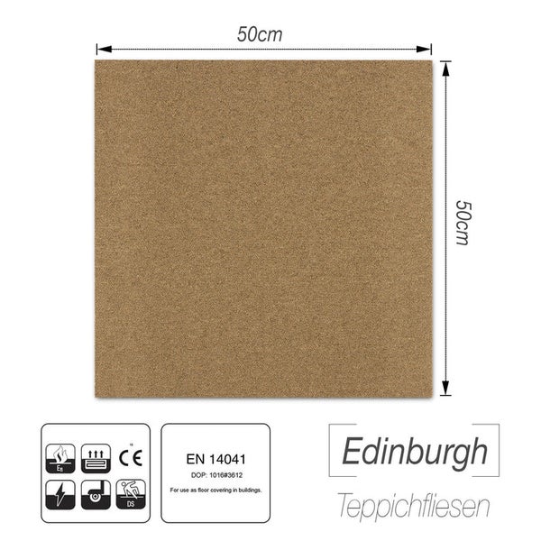 FLOORDIREKT Nylon Teppichfliese Edinburgh - 50 x 50 cm - Selbstliegend - Beige