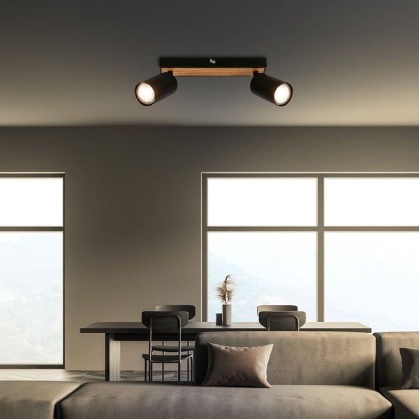 Deckenstrahler Deckenleuchte Deckenlampe Schlafzimmer Schwenkbar 2-flammig Holz