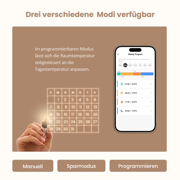 EMKE Intelligenter Heizkörper-Thermostatkopf – Weiß, Touchscreen, Fernsteuerung, 82x50mm, 7-Tage/24-Stunden Programmierung