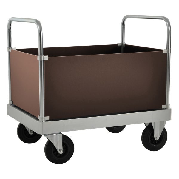 Transportwagen mit brauner Wanne und vier Rädern