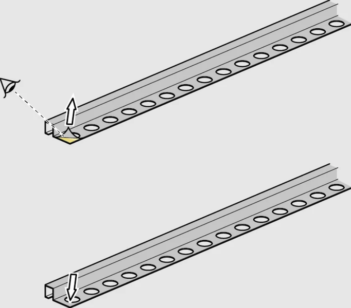 Illustration einer Metallschiene mit Löchern und Montagehinweisen