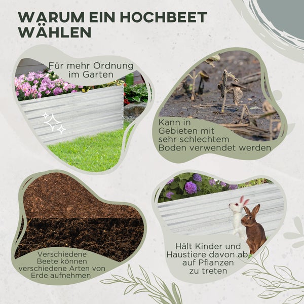 Outsunny Hochbeet aus Stahl, Pflanzbeet Frühbeet Gartenbeet Blumenkasten steckbar, Pflanzkasten Pflanzkübel 180x90x60cm für Garten Balkon Terrasse, Gemüsebeet für Blumen, Pflanzen, Obst