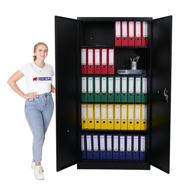 PROREGAL Flügeltürenschrank ELEPHANT HxBxT 185 x 90 x 40 cm 4 Fachböden Schwarz