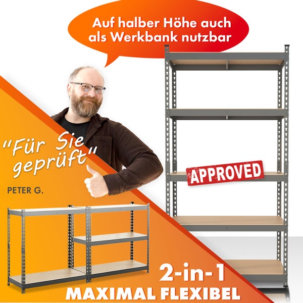 FLOORDIREKT Schwerlastregal Rhino - bis 1050 kg - Pulverbeschichtet - 180 x 90 x 45 cm Anthrazit-Grau