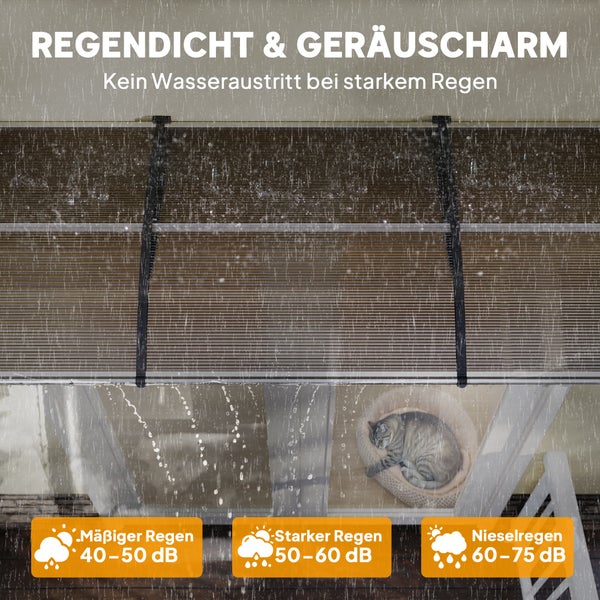 Regendichte und geräuschdämmende Rollladen bei Regenwetter mit schlafender Katze