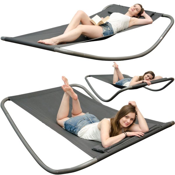 Gartenliege XXL Wippliege Sonnenliege in Grau | Extra groß ca. 200x130x32 cm robustes Metallgestell