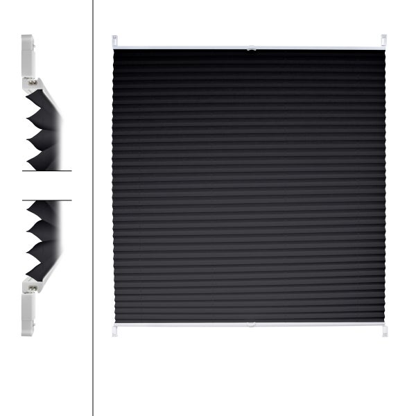 ECD Germany Plissee Klemmfix ohne Bohren 50x150 cm Schwarz Blickdicht Sonnen- und Sichtschutz Faltrollo Jalousie mit Klemmträger für Fenster & Tür EasyFix Plisseerollo Lichtdurchlässig Fensterrollo