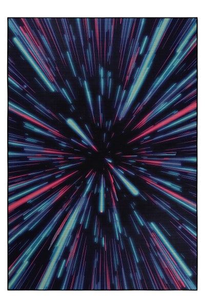 Gewebter Gamerteppich bedruckt Schwarz Multi Neon Horizon WECONhome 110x160 cm