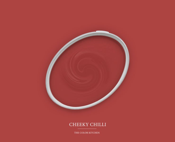 Wandfarbe The Color Kitchen Cheeky Chilli, Farbmuster mit Farbwirbel.