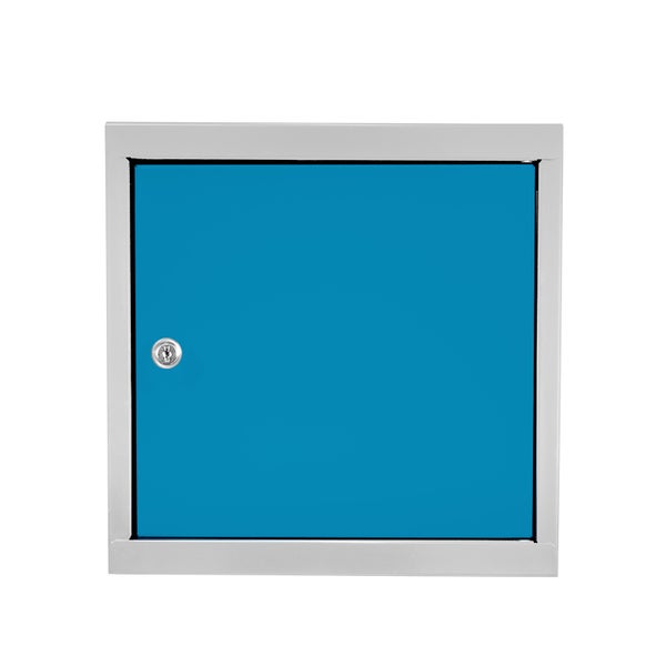 PROREGAL Schließfachwürfel Blocky mit Zylinderschloss + 2 Schlüssel | HxBxT 40x40x40cm | Lichtgrau/Lichtblau | Tresor, Schließfach