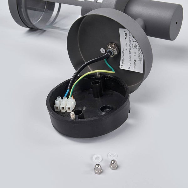 Lindby Edelstahl Wandlampe aussen, Aussenwandleuchte dunkelgrau spritzwassergeschützt IP44 1x E27 max. 60W ohne Leuchtmittel Aussenleuchte