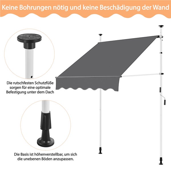 Freistehende Markise mit höhenverstellbaren Stützpfosten