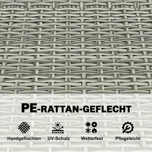 Polyethylen-Rattan-Geflecht: handgeflochten, Ultraviolett-Schutz, wetterfest und pflegeleicht.