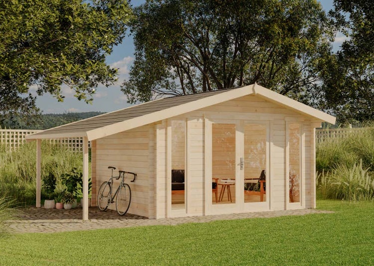 Alpholz Gartenhaus Mirko Modern D Gartenhaus aus Holz, Holzhaus mit 40 mm Wandstärke inklusive Schleppdach, Blockbohlenhaus mit Montagematerial, Naturbelassen 5,2x3,5m