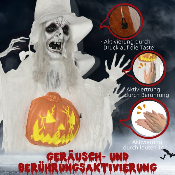 HOMCOM Halloween Dekoration, 60L x 18B x 183H cm, Polyester, PE, Stahl, Weiß