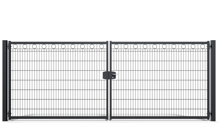 Gartentor ZAUNGURU BASIC-Line Berlin Kreis aus Metall, Höhe: 163cm, Breite: 441cm, 2-flügelig inkl. Pfosten, Schloss und Zubehör, Feuerverzinkt und in RAL 7016 Anthrazitgrau pulverbeschichtet