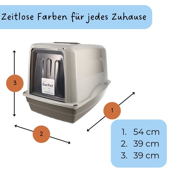 Katzenklo mit Deckel Katzentoilette XXL  große Katzenklo Haubentoilette grau inkl. Aktivkohlefilter Katzen Klo geschlossen
