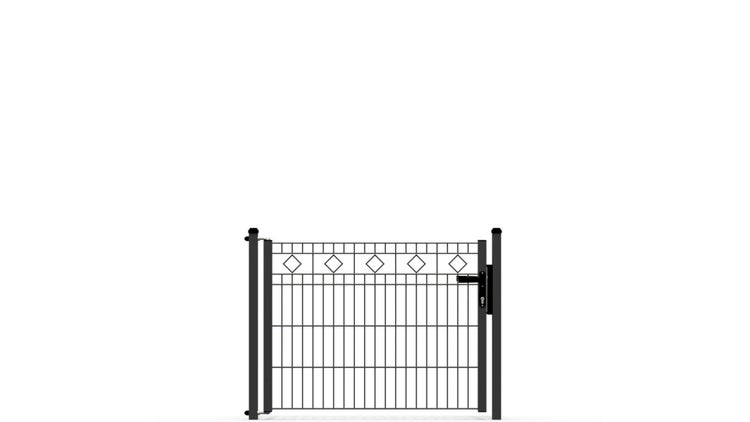 Gartentür ZAUNGURU ECO-Line Raute aus Metall, Höhe: 83cm, Breite: 123cm, 1-flügelig inkl. Pfosten, Locinox-Schloss und Zubehör, Feuerverzinkt und zusätzlich in RAL 7016 Anthrazitgrau pulverbeschichtet