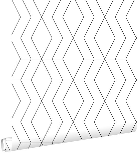 ESTAhome Tapete Art Decó Muster Weiß und Schwarz - 0,53 x 10,05 m - 139149