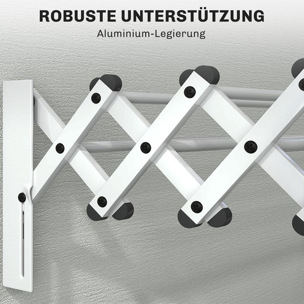 HOMCOM Wäscheständer Wand Ausziehbar Wäschetrockner Wandmontage mit 8 Stangen aus Aluminium, Platzsparender Trockenständer für Drinnen und Draußen 86 x 61 x 22 cm, Silber