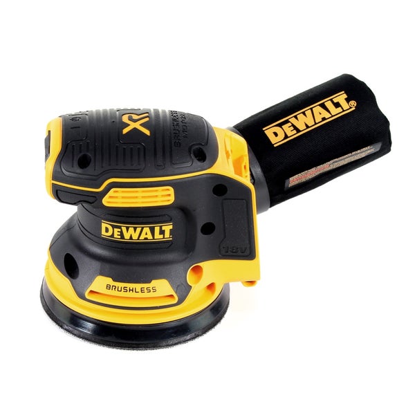 DeWALT Akku-Exzenterschleifer 18 Volt mit bürstenlosem Motor und Staubbeutel.
