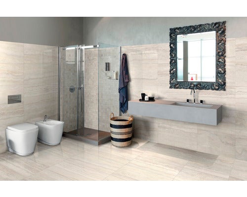 Wand- und Bodenfliese Memento Travertino bianco lappato 59x118 cm