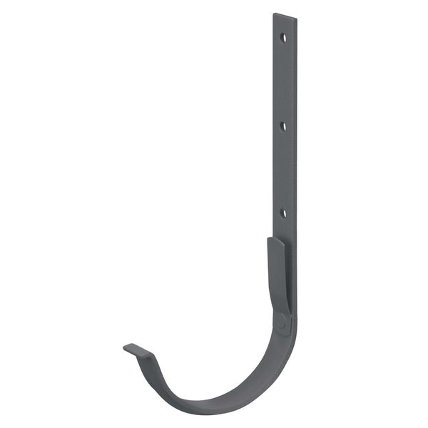 Dachrinnenhalter aus Metall für halbrunde Dachrinnen mit vorgebohrten Montagelöchern.
