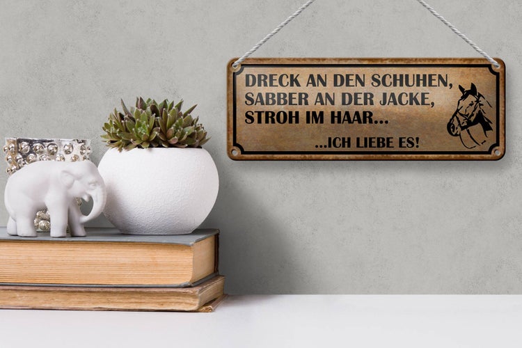 Blechschild Spruch 27x10cm Dreck Schuhen Stroh Haar Reiter Dekoration