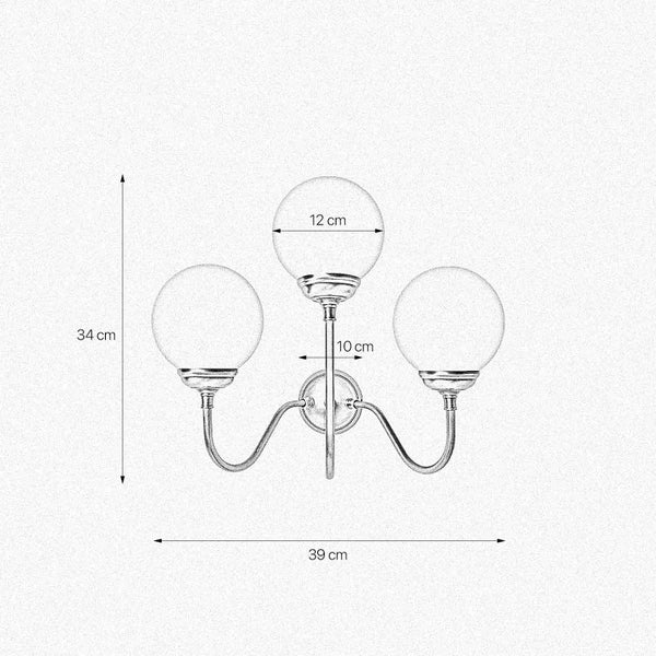 Wandleuchte mit drei Leuchten und Maßangaben