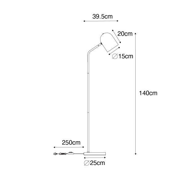 Technische Zeichnung einer Stehleuchte mit Maßangaben