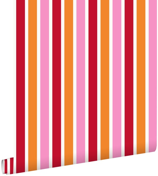 ESTAhome Tapete Streifen Rosa und Orange - 53 cm x 10,05 m - 114629