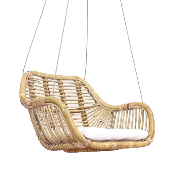 FRANK FLECHTWAREN | Korbhängesessel Rattan, RATTAN, 64 x 54 x 47 cm, GH 180 cm, Kissen 40 x 48 cm, nur für den Innenbereich geeignet