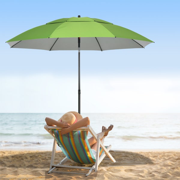 Outsunny Sonnenschirm, Ø185 cm Strandschirm mit UV-Schutz, Marktschirm mit Doppeldach, 8 Streben, Terrassenschirm mit Tasche für Garten, Balkon, Stahl, Grün