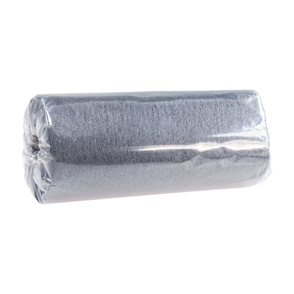 Rolle graue Stahlwolle zum Schleifen, Reinigen oder Polieren, in Klarsichtfolie verpackt.