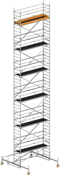 Hohes Layher Fahrgerüst mit mehreren Plattformen