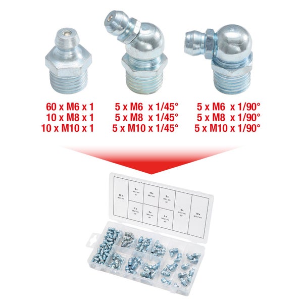 KS TOOLS Sortiment Schmiernippel M 6 - 8 - 10 x 1 110tlg. - 970.0030