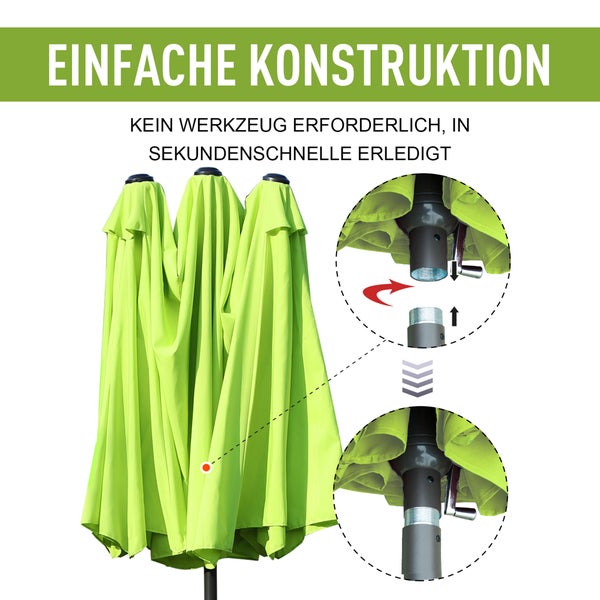 Outsunny Sonnenschirm, L460 x B270 x H240 cm, Stahl, Polyester, ABS, grün