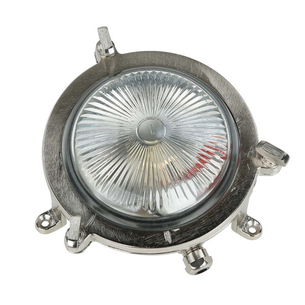 Runde Schiffslampe aus Metall mit geriffeltem Glas