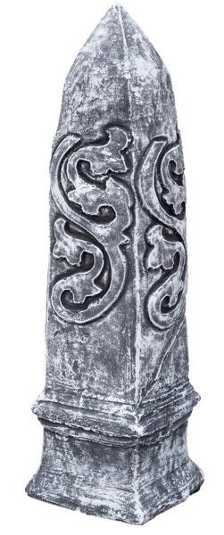 Gartenobelisk aus Kunststein mit floralem Relief für die Gartendekoration.