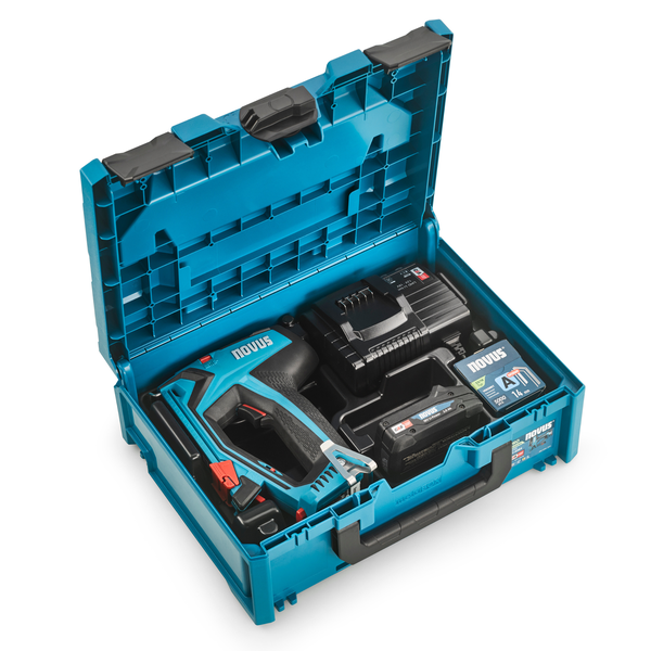 Novus Tools Akkutacker J-550 metaBOX Set, Premium-Tacker geeignet für Gewebe, Stoffe & Zierleisten 031-0364