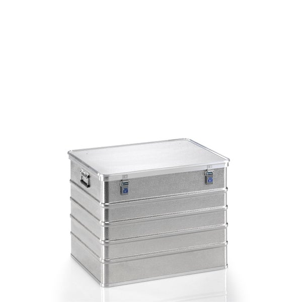 Aluminiumbox Transportbox mit Deckel und Spannverschlüssen.