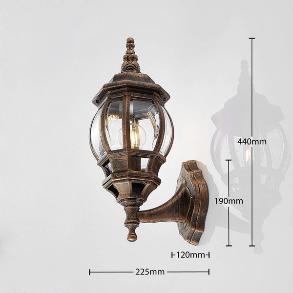 Lindby Wandlampe außen Laterne gold gebürstet, Aussenwandleuchte seewasserfest spritzwassergeschützt IP44 1xE27 max. 60W ohne Leuchtmittel Außenleuchte