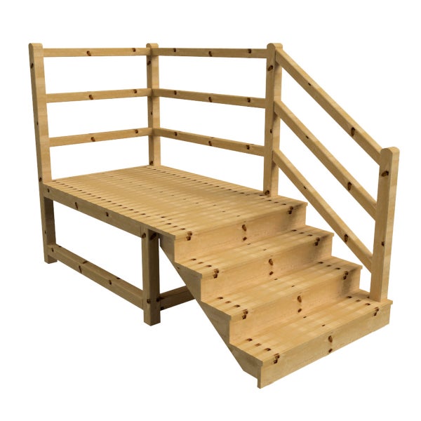 Holzterrasse mit Treppe und Geländer